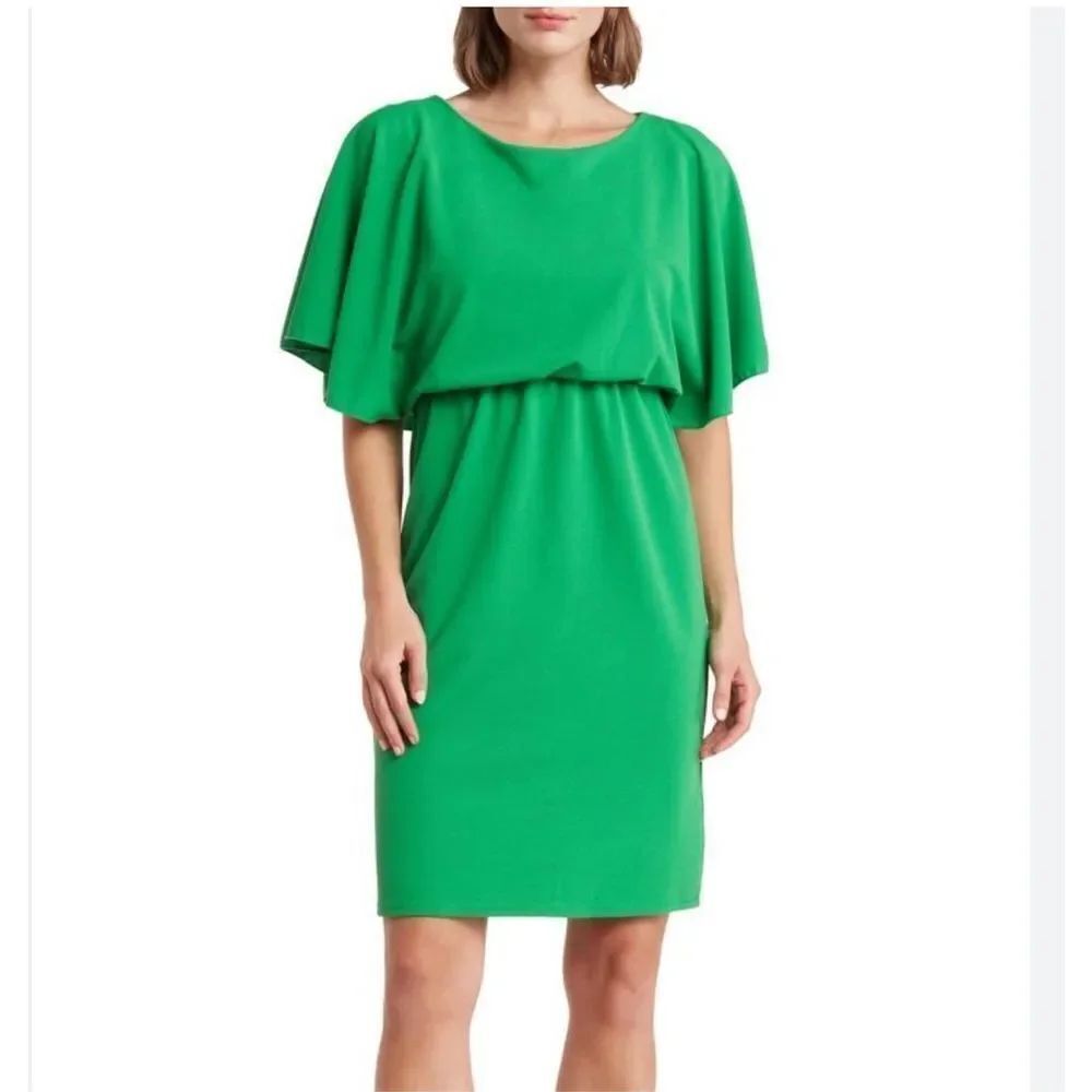Marina green crepe shirt dress with elastic waist stretch size S NWT
